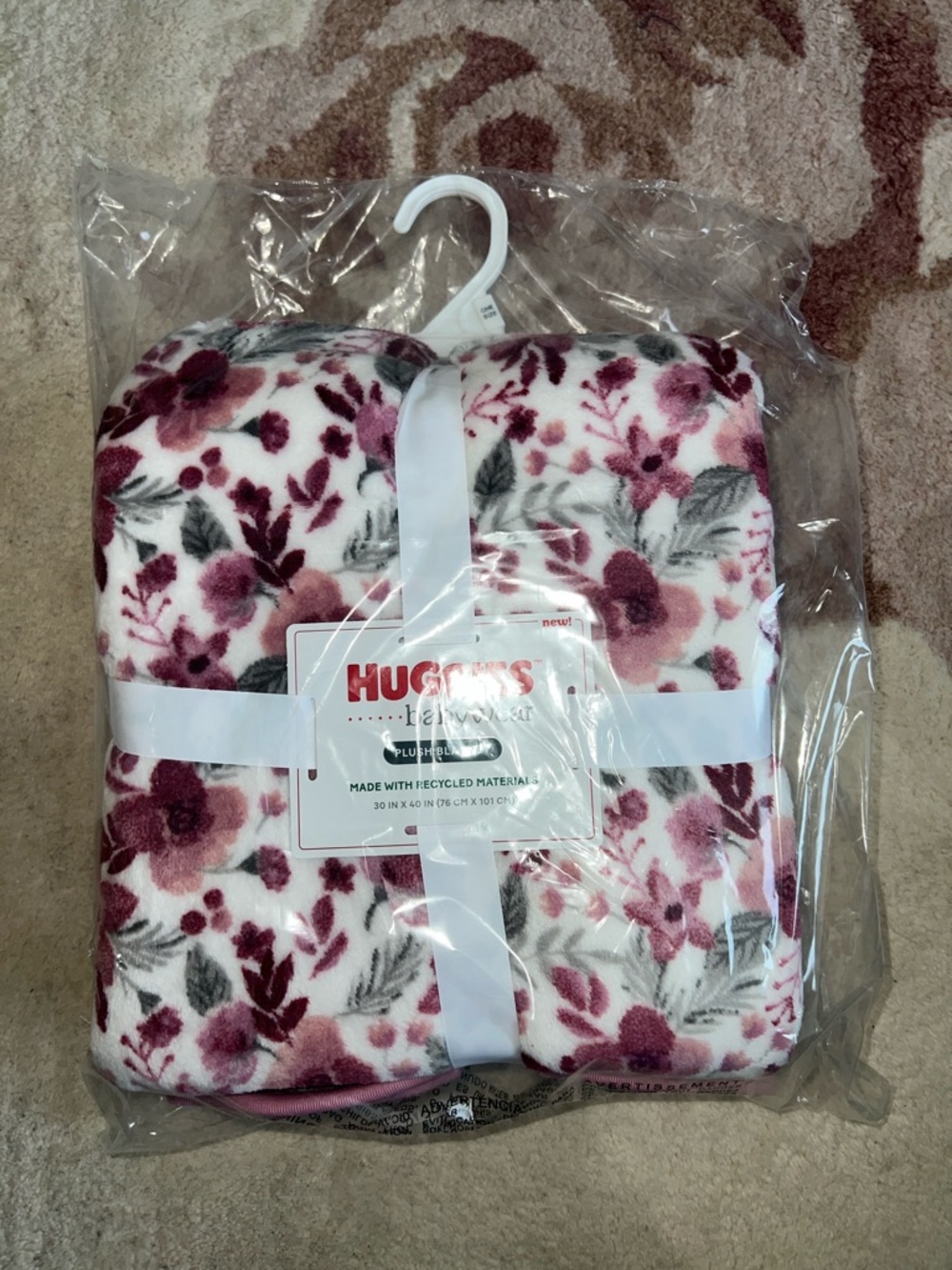 NEW Huggies Plush Floral Throw Blanket in Pink and White